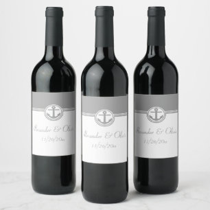 Gray Nautical Anchor Wine Label