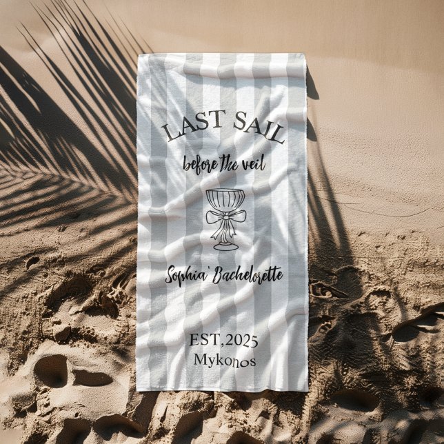 Gray Nautical Bachelorette | Last Sail Before Veil Beach Towel (Creator Uploaded)