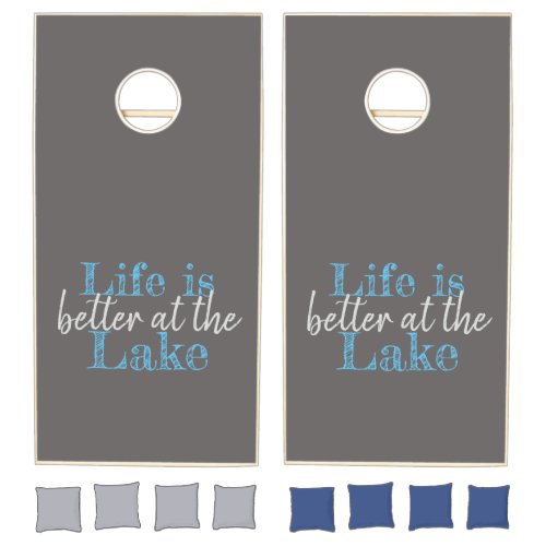 Gray nautical Life is Better at the Lake type  Cornhole Set