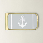 Gray Nautical Monogram Gold Finish Money Clip<br><div class="desc">Modern and stylish monogram design features an anchor and a two-letter monogram.</div>