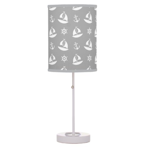 Gray Nautical Sailboat Anchor Neutral Baby Nursery Table Lamp