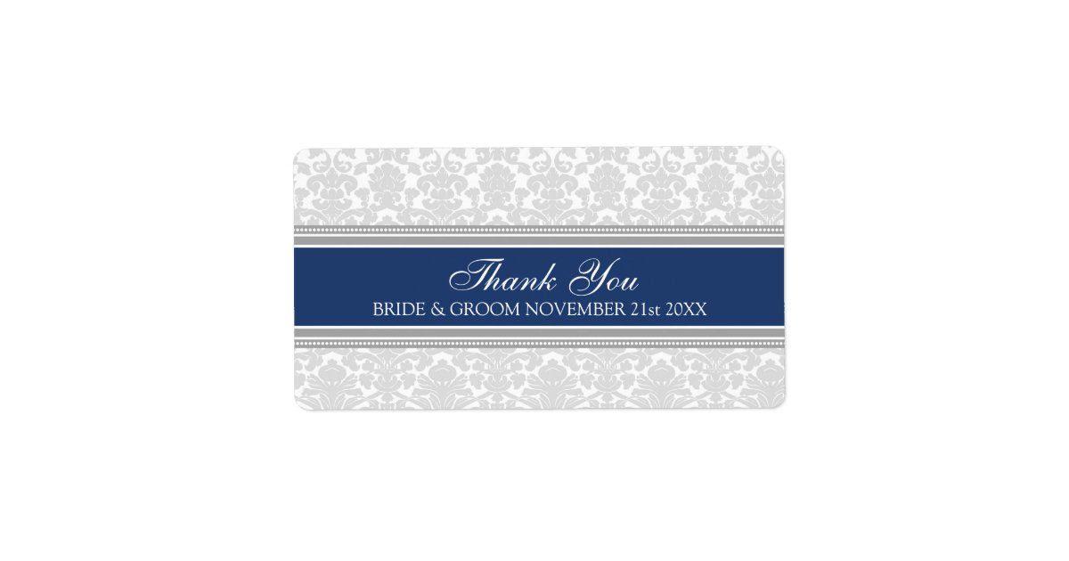 Gray Navy Blue Damask Wedding Labels Zazzle