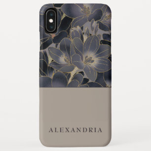 Gray & Navy Blue Floral Personalized iPhone XS Max Case