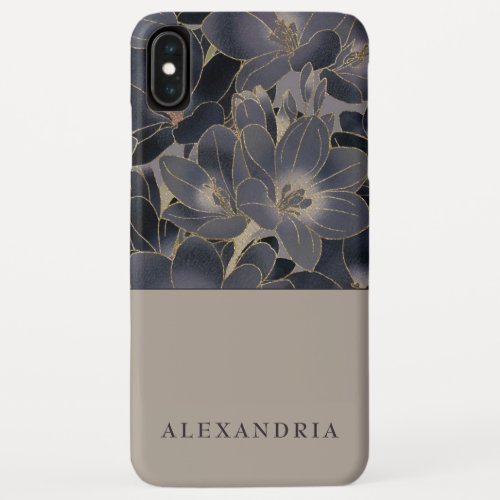 Gray  Navy Blue Floral  Personalized iPhone XS Max Case