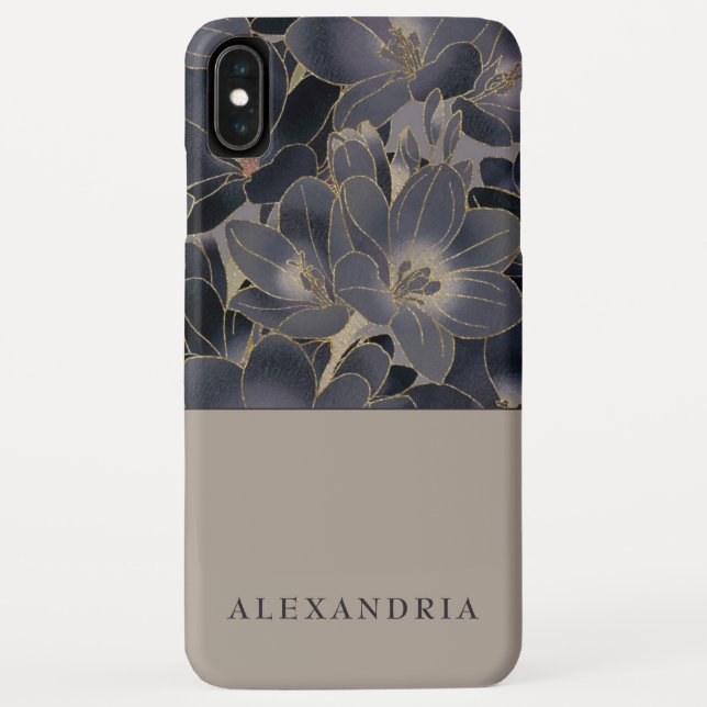 Gray & Navy Blue Floral | Personalized Case-Mate iPhone Case (Back)