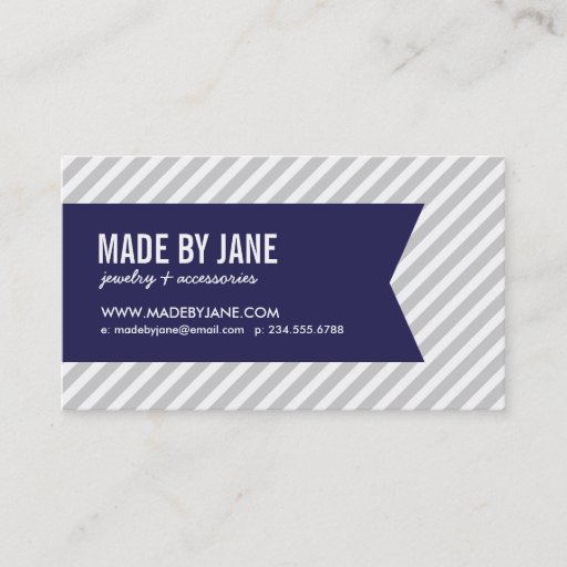 Customizable Gray &amp; Navy Blue Modern Stripes &amp; Ribbon Business Card Templates