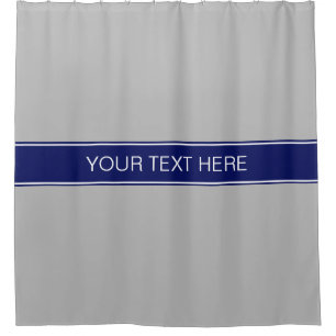 Gray Navy Blue Ribbon Name Monogram Shower Curtain