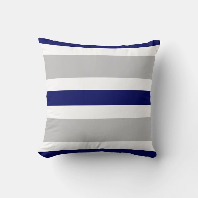 Gray Navy Blue & White Stripe Couch Pillow Gift (Front)