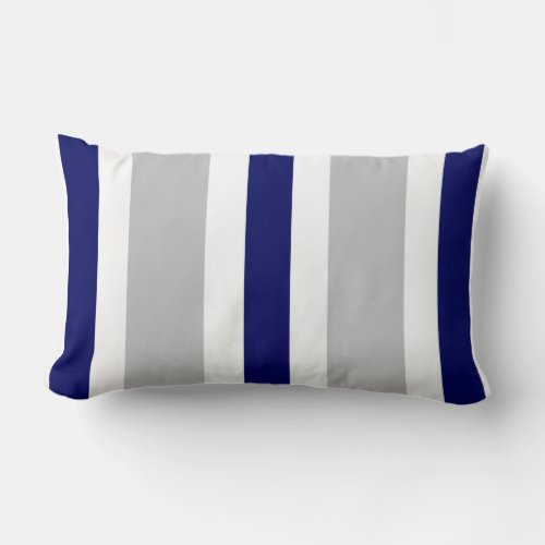 Gray Navy Blue  White Stripe Lumbar Pillow Gift