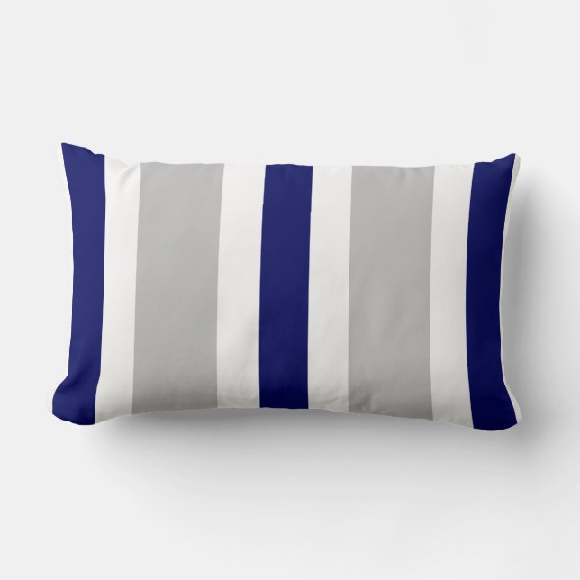 Gray Navy Blue & White Stripe Lumbar Pillow Gift (Front)