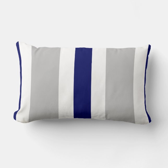Gray Navy Blue & White Stripe Lumbar Pillow Gift (Front)