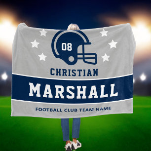 Gray Navy Custom Football Name Number Fleece Blanket