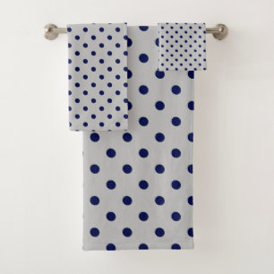Gray Navy Polka Dot Bath Towel Set
