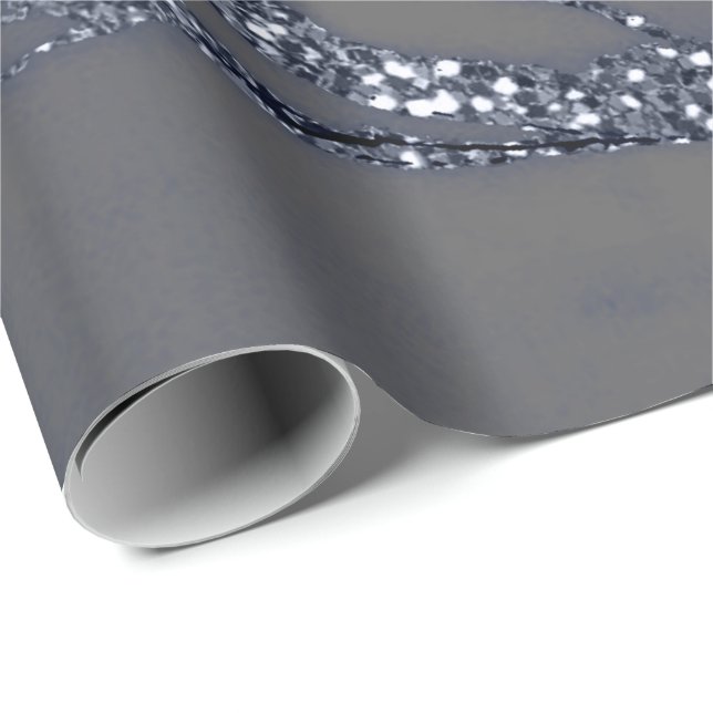 Gray Navy  Spark Graphite Glitter Marble Stone Lux Wrapping Paper (Roll Corner)
