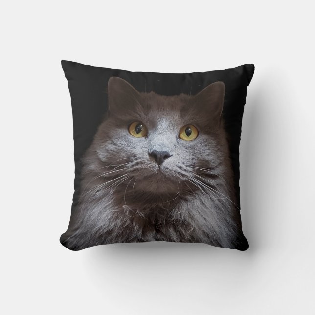 Gray Nebelung Long Hair Russian Blue Cat Pillow (Front)