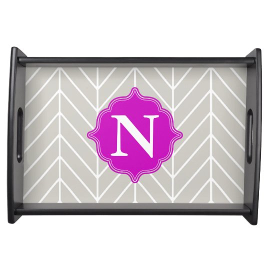 Gray + Neon Purple Monogram Herringbone Tray