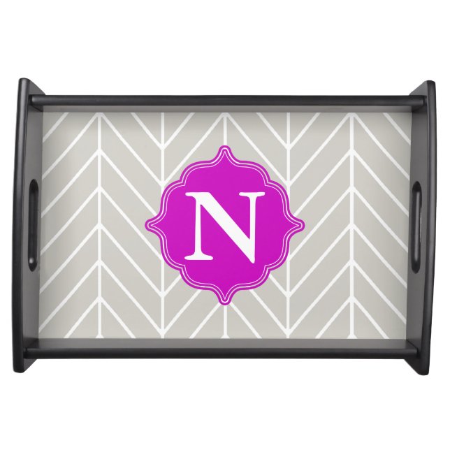 Gray + Neon Purple Monogram Herringbone Tray (Front)