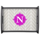 Gray + Neon Purple Monogram Herringbone Tray