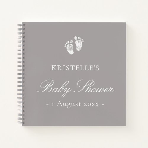 Gray Neutral Baby Footprint Baby Shower Guest Book