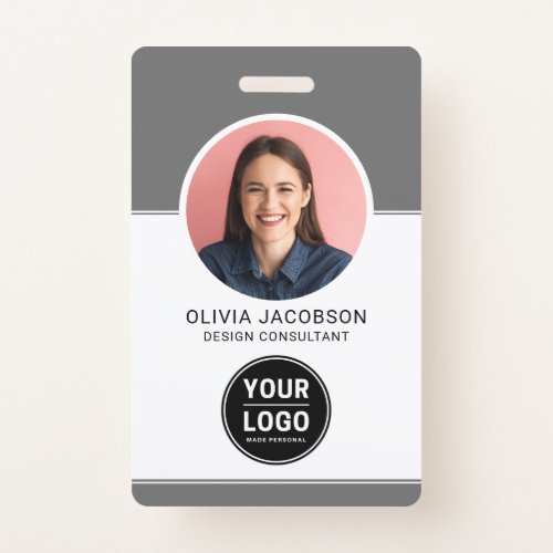 Gray Neutral Modern Company Employee Photo QR ID Badge