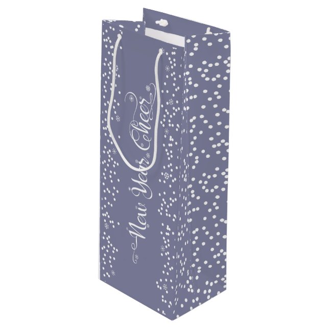Gray New Year Cheer Elegant Modern White Snowflake Wine Gift Bag (Front Angled)