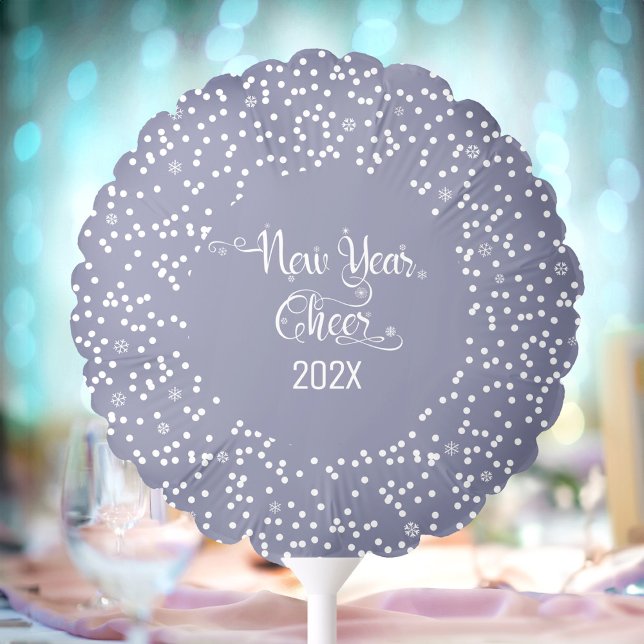Gray New Year Cheer Script White Snowflakes Modern Balloon (Creator Uploaded)