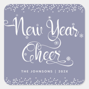 Gray New Year Cheer White Snowflakes Custom Name Square Sticker