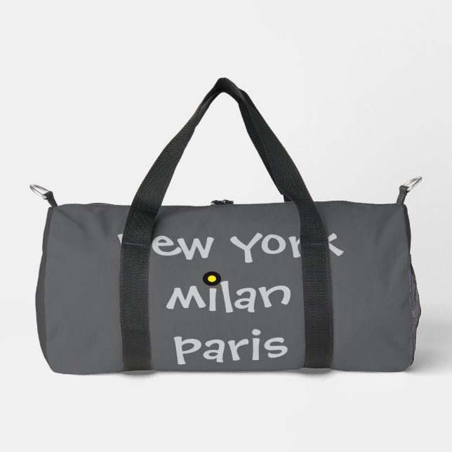 Gray New York London Ibiza Duffle Travel Gym Bag (Front)