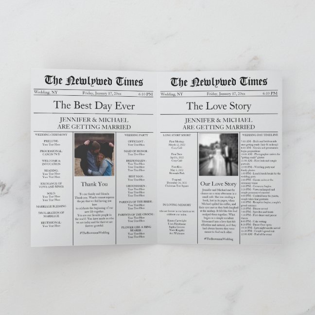 Gray Newspaper Wedding Timeline Program Story