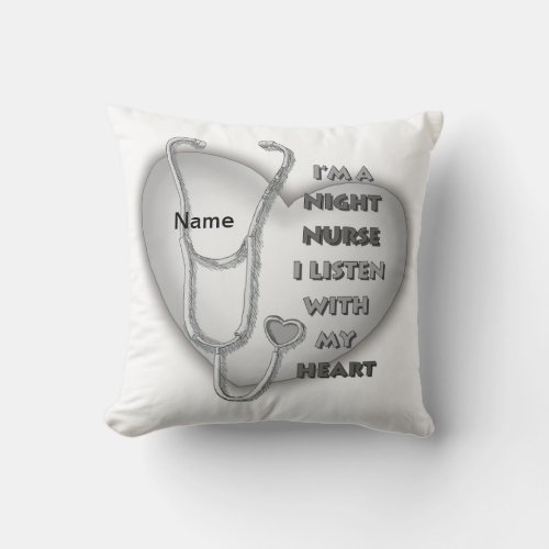 Gray Night Nurse Heart custom name pillow