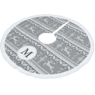 Gray Nordic Fair Isle Reindeer & Family Name Brushed Polyester Tree Skirt