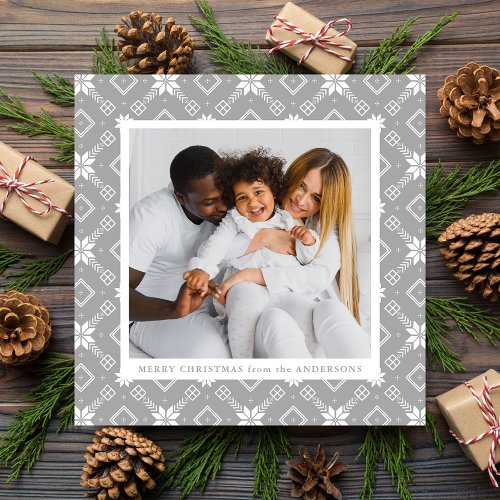 Gray Nordic Snowflake Pattern Photo Holiday Card