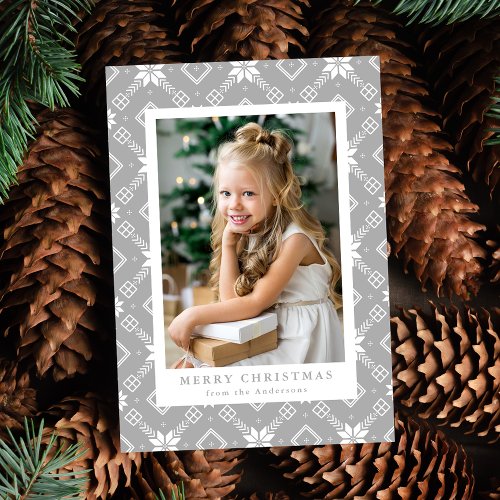 Gray Nordic Snowflake Pattern Photo Holiday Card