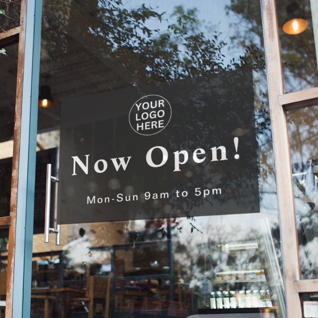 Gray Now Open l Business Hours  Opening Logo Window Cling (Creator Uploaded)