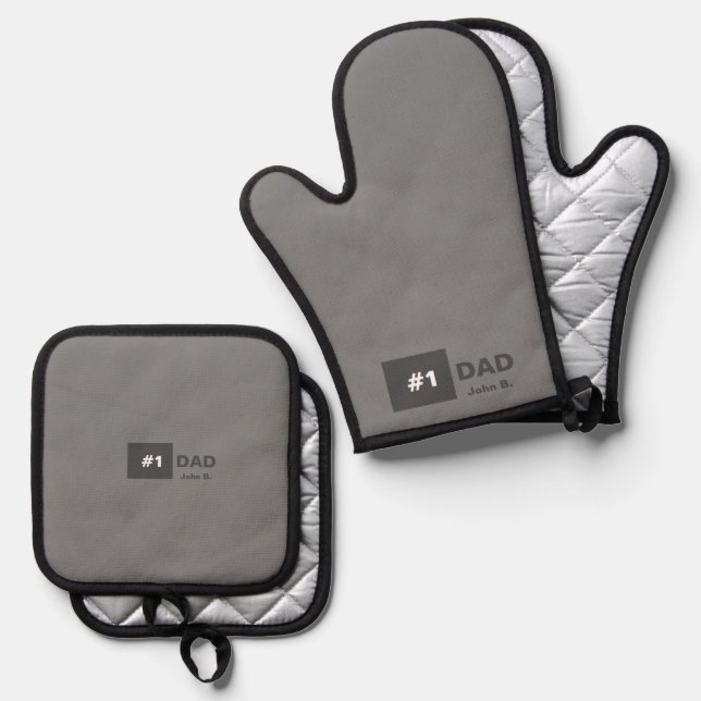 Gray Number One Dad  Oven Mitt & Pot Holder Set (Front/Back)