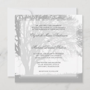 Gray Oak Tree Winter Wedding Invitation