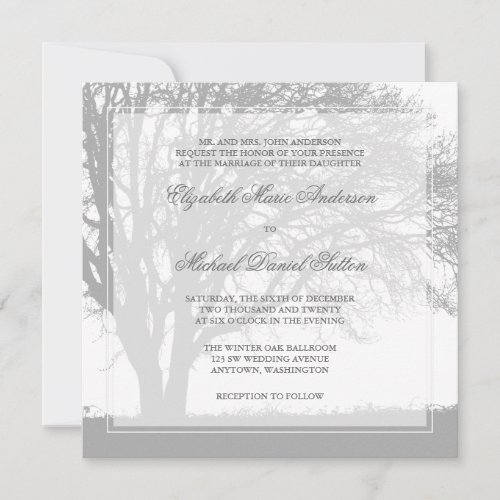 Gray Oak Tree Winter Wedding Custom Announcement