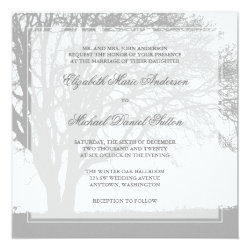 Gray Oak Tree Winter Wedding 5.25x5.25 Square Paper Invitation Card