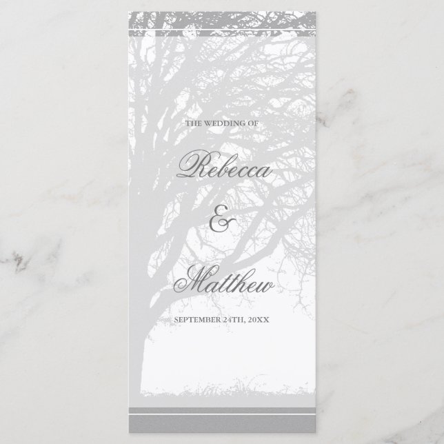 Gray Oak Tree Winter Wedding Program (Front)