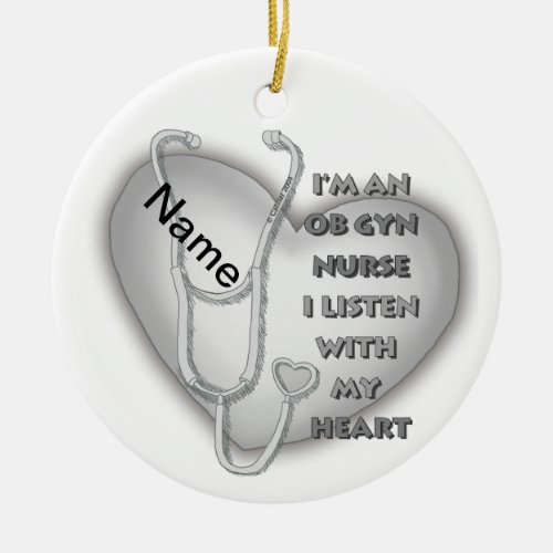 Gray OB GYN Nurse custom name Ceramic Ornament