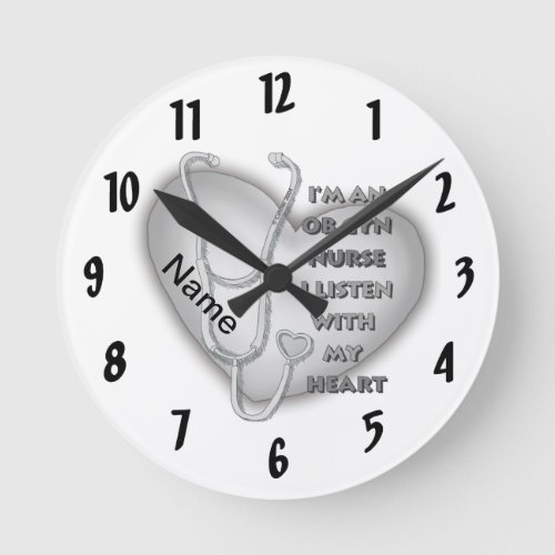 Gray OB GYN Nurse custom name Round Clock