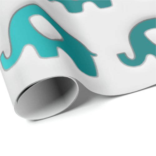 Gray Ocean Blue Pastel Grey 3D Elephants Wrapping Paper