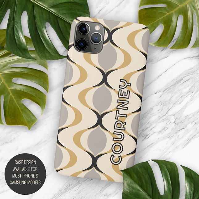 Gray Ochre Mustard Yellow Ivory Ogee Wave Pattern Iphone Case (Creator Uploaded)