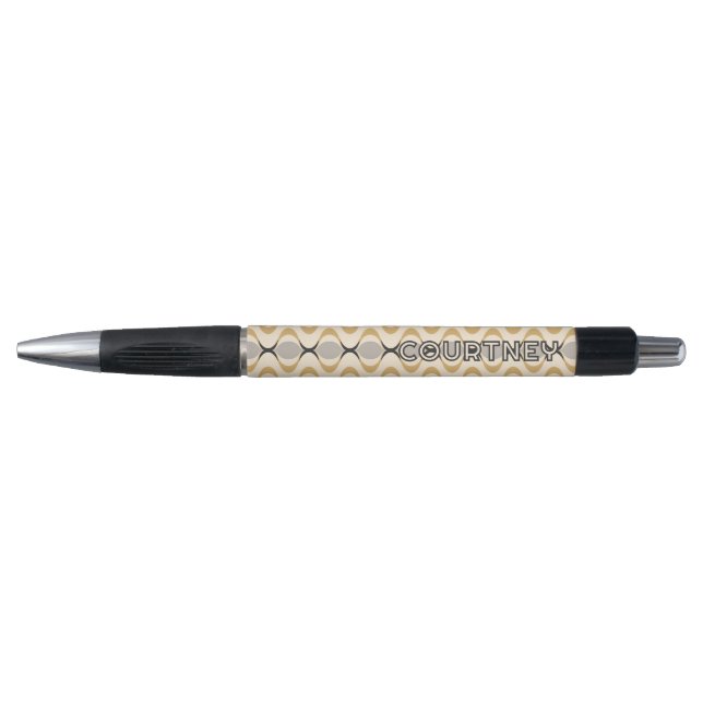 Gray Ochre Mustard Yellow Ivory Ogee Wave Pattern Pen (Front)