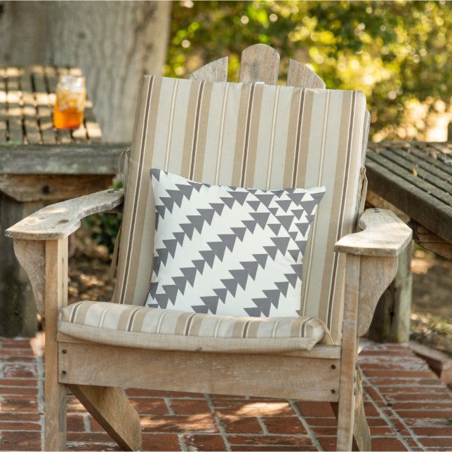 Gray & Off White Arrow Diamond Geometric Pattern Throw Pillow (Chair)