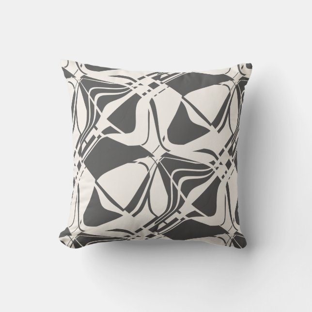 Gray Off-White Slanted Contemporary Art Print Throw Pillow (Front)
