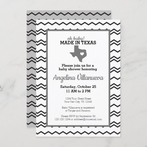 Gray Oh Baby Chevron Made in Texas Shower Invitation