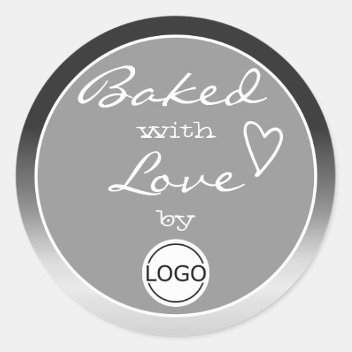 Gray Ombre Baked with Love Circle Logo Template Classic Round Sticker