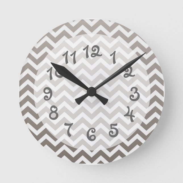 Gray Ombre Chevron Round Clock (Front)