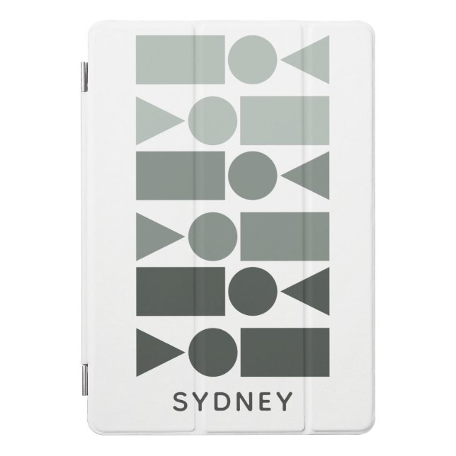 Gray Ombre Geometric Shapes Custom Monogram Name iPad Pro Cover (Front)